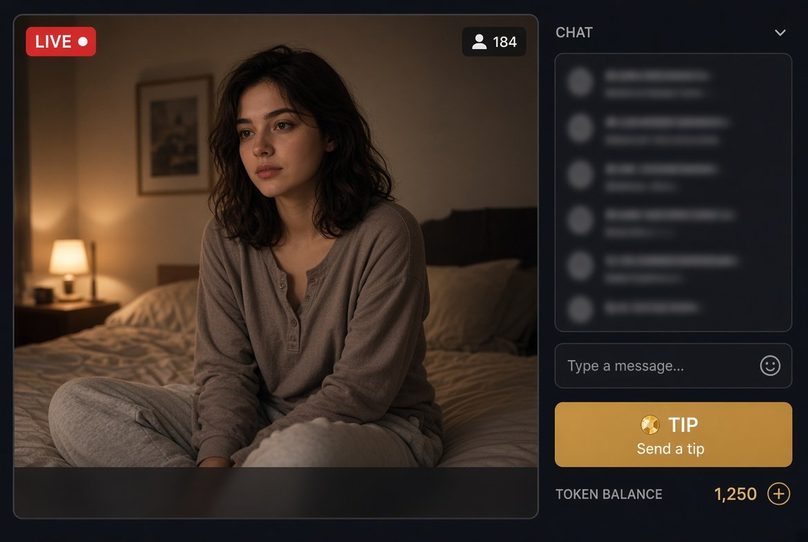 Example of a live amateur webcam room with chat and a tip button